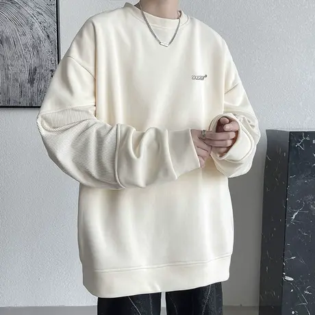 长袖t恤男春秋潮牌港风ins宽松大码圆领卫衣男潮流简约内搭打底衫商品大图