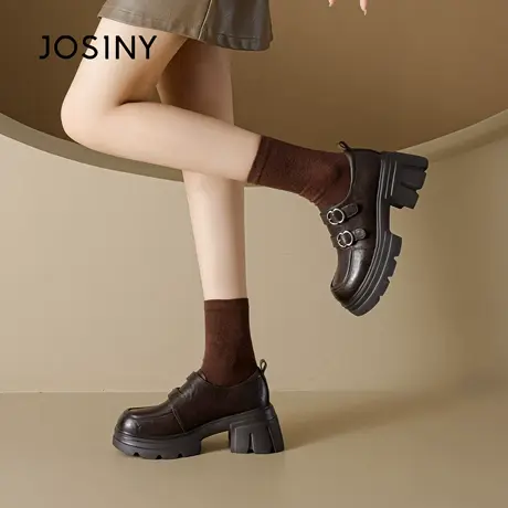 卓诗尼厚底乐福鞋女2025秋季新款英伦风小皮鞋黑色软底一脚蹬单鞋商品大图