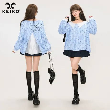 KEIKO 8月25日00:00上新 蝴蝶结碎花长袖衬衫商品大图
