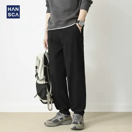 hansca秋季刺绣休闲裤男直筒2025新款日系黑色百搭抗皱耐磨锥形裤商品大图