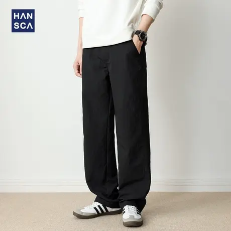 hansca260g重磅宽松阔腿休闲裤男2025秋季新款微褶皱肌理直筒长裤商品大图