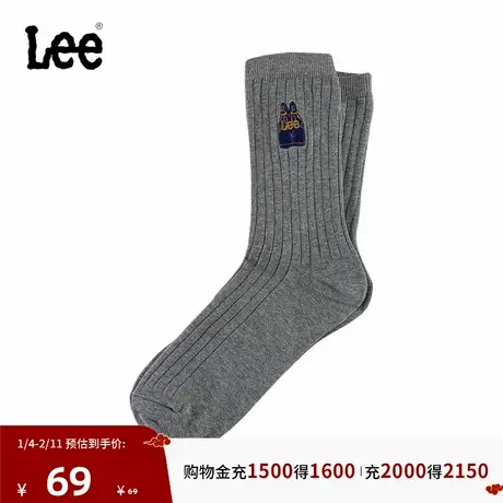 Lee韩国设计25秋冬新品舒适版小刺绣Logo透气吸汗深灰色男中筒袜商品大图