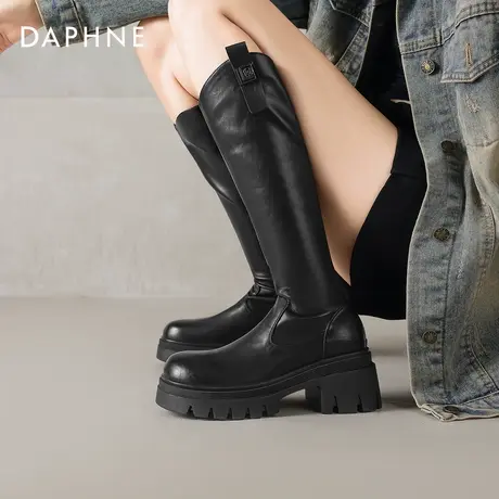 达芙妮长筒靴女款2026秋冬新款高筒厚底骑士靴不过膝女士高跟靴子图片