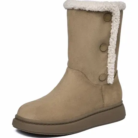Josiny/卓诗尼翻边雪地靴女冬季加绒保暖中筒毛绒短靴两穿棉鞋图片