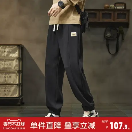 唐狮26春秋季新款男休闲裤抽绳针织束腿潮流时尚设计黑色运动长裤商品大图