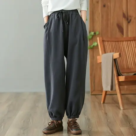 dza 高腰显瘦宽松哈伦裤子女秋冬运动长裤外穿抽绳收腿裤直筒卫裤商品大图