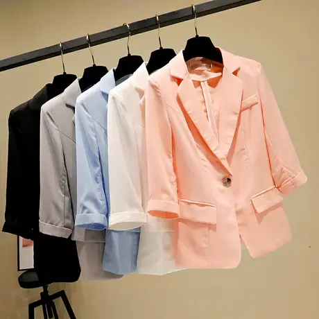 2023新款秋装小西装七分袖韩版修身女式休闲薄款西服短款外套上衣图片