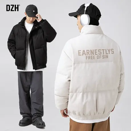 男士立领防风棉衣外套男冬季加厚男装2023新款保暖麂皮绒棉服上衣商品大图