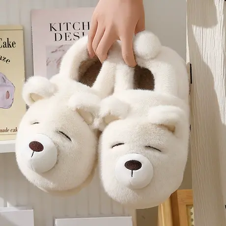 2023情侣棉拖鞋女冬季包跟家用可爱防滑厚底保暖绒外穿毛绒棉鞋男商品大图