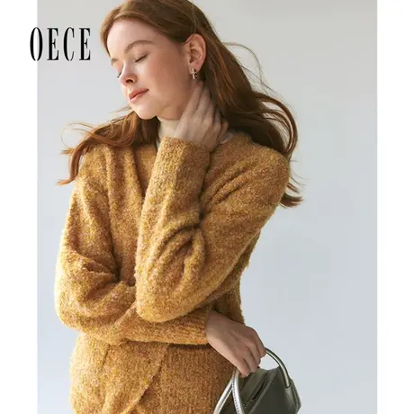 【双11新品】Oece极简毛针织开衫2023秋冬季新款女装复古气质外套商品大图