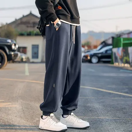 重磅卫裤男秋冬款美式宽松束脚运动裤子男青少年工装加绒休闲长裤商品大图