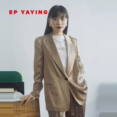 EP雅莹女装 光泽感三醋酸缎面戗驳领西装外套 商场同款新款1105B商品大图