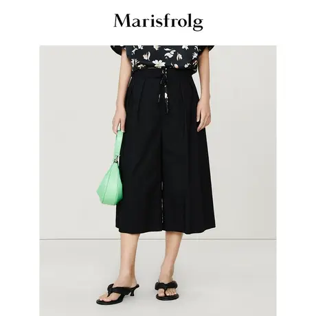 【商场同款】玛丝菲尔夏季新款黑色简约七分阔腿裤休闲裤女商品大图