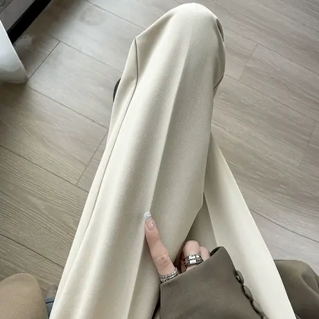 米白色西装裤女春秋新款高腰垂感显瘦小个子九分休闲直筒烟管裤子图片