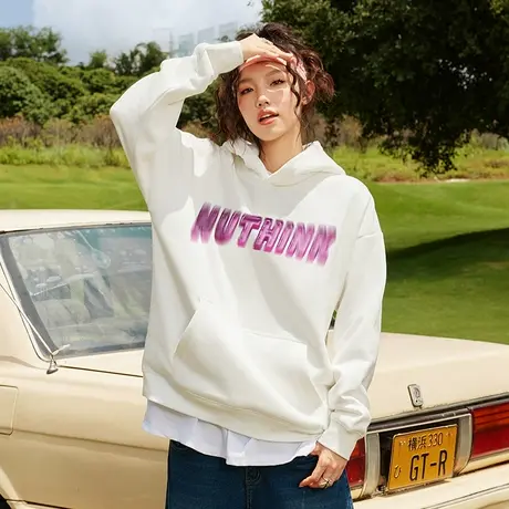Nuthink美式高街潮流直喷字母带帽卫衣男冬季2023新款外套帽衫商品大图
