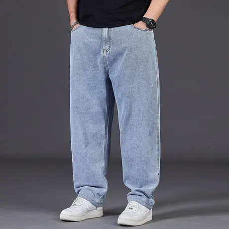 冬季新款浅色阔腿裤宽松直筒大码胖子老爹裤腿粗屁股大牛仔裤子潮商品大图