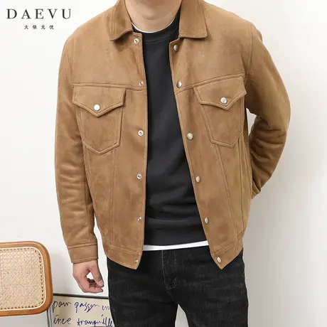 冬季新款麂皮绒潮胖子大号加肥加大码男士短款翻领薄二棉夹克外套商品大图