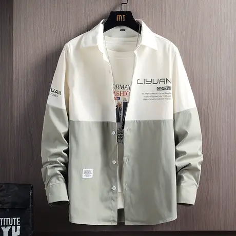 春秋冬季新款男士长袖衬衫休闲港风日系宽松工装衬衣潮牌男装外套商品大图