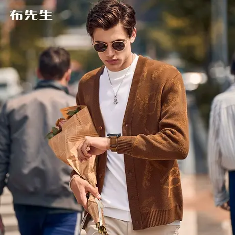 MrBu布先生微廓形保暖羊毛针织开衫V领男毛衣秋冬外搭BT11927断码商品大图