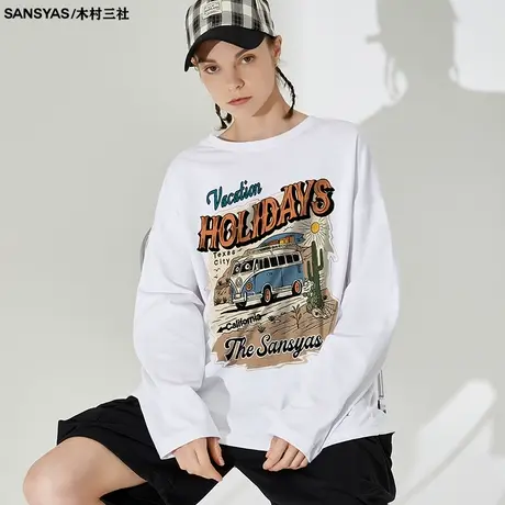 木村三社SANSYAS 西部风巴士印花国潮美式t恤长袖独特设计上衣商品大图