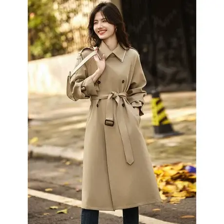 时尚气质长款风衣2023年秋季新款淑女温柔翻领宽松显瘦通勤上衣图片