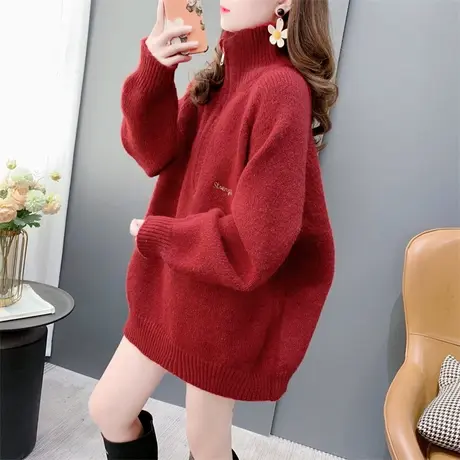 高级感超好看半拉链高领毛衣女2023年新款秋冬宽松慵懒风显瘦上衣图片