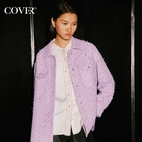 COVER秋季随性落肩工装风小香风外套图片