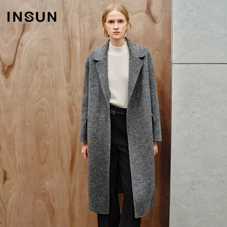 INSUN恩裳线上专选冬季丝毛混纺毛呢大衣骆驼绒图片