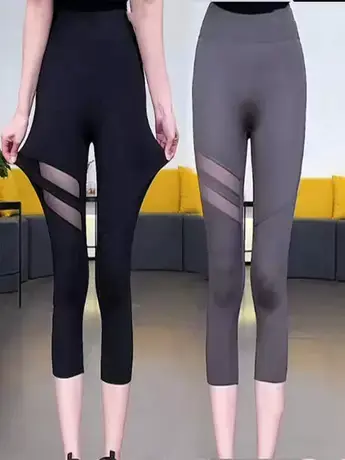 网纱瑜珈裤夏季新款高腰提臀紧身显瘦芭比裤女外穿薄款口袋鲨鱼裤图片