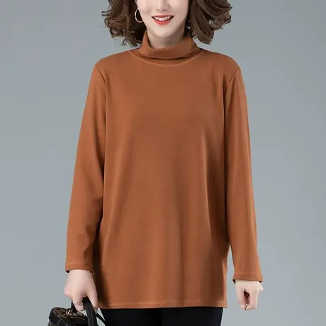 加肥加大码高领打底衫女秋冬中年妈妈宽松中长款遮肉显瘦长袖t恤商品大图