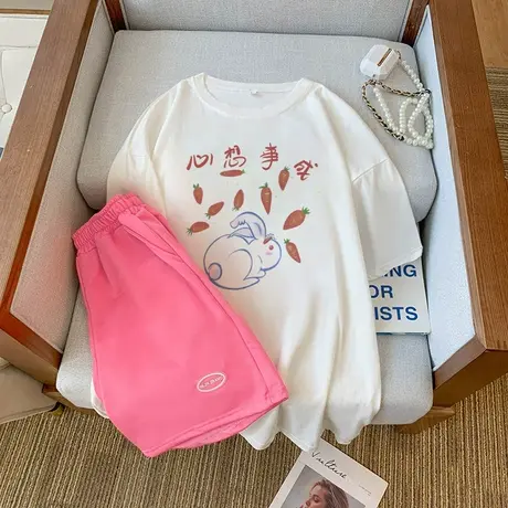 纯棉运动服套装女夏季薄款宽松短袖短裤小个子休闲网红炸街两件套图片