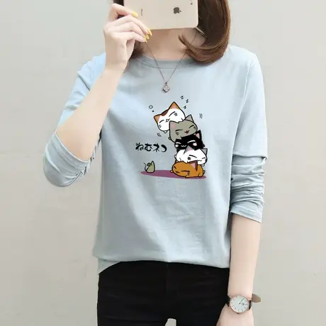 纯棉长袖t恤女春夏装2022年新款百搭韩版宽松打底衫洋气学生上衣商品大图