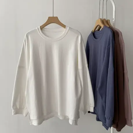 卫衣女韩版oversize宽松慵懒拼接长袖圆领秋季前短后长开叉上衣潮商品大图