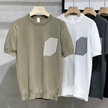 男士针织短袖毛衣男圆领半袖内搭衫春秋半截袖打底衫夏季男款T恤商品大图