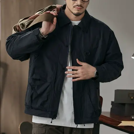 时尚复古男士外套宽松春秋男装高密棉锦横纹条春秋休闲百搭外套商品大图