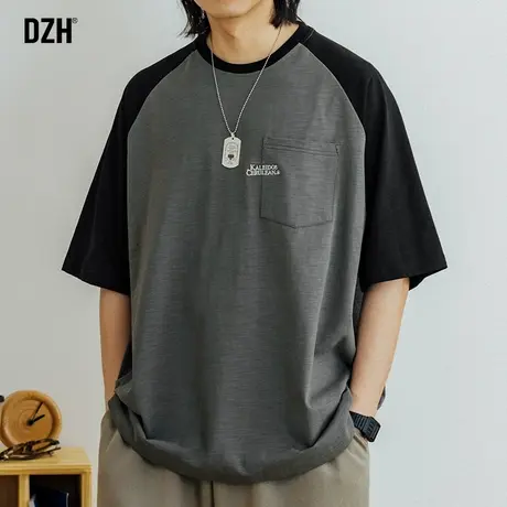 男生美式刺绣短袖男潮牌夏季男装2023年新款拼接t恤纯棉半袖上衣商品大图