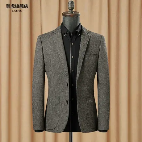 秋冬季商务呢子男士休闲西服外套韩版时尚小西装男修身潮单西上衣商品大图