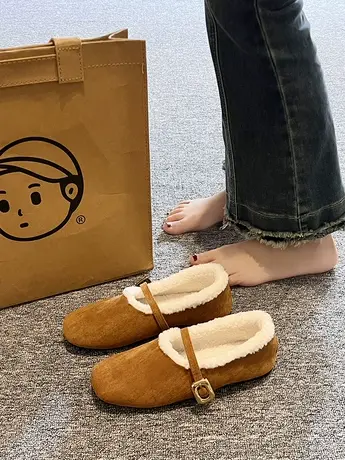 2023冬新款羊羔绒毛毛单鞋女复古加绒奶奶鞋棉瓢鞋皮带扣玛丽珍鞋商品大图