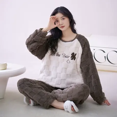 珊瑚绒睡衣女冬季套装秋冬2023新款加绒加厚法兰绒冬款套头家居服图片