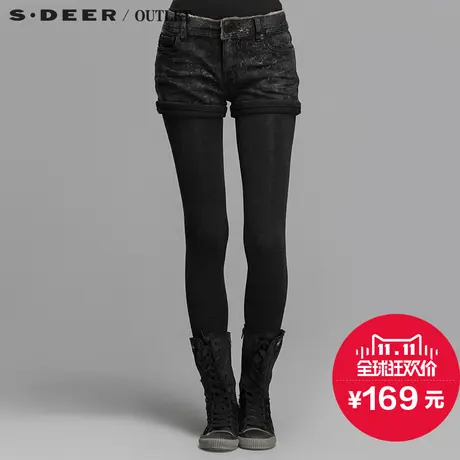 s.deer【新品】圣迪奥专柜正品女冬涂层涂鸦加厚短裤S14480955商品大图