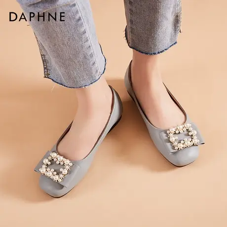 达芙妮低跟单鞋女平底2021新款春夏百搭浅口奶奶鞋懒人一脚蹬女鞋图片