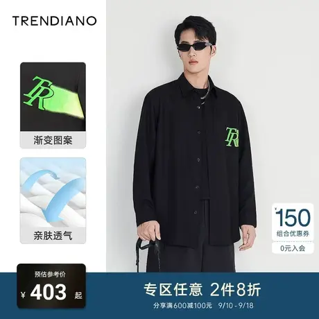 TRENDIANO官方潮牌男装秋季新款印花休闲潮流长袖衬衫外套男商品大图