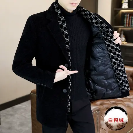 羽绒服外套男士中长款加厚西装领风衣高端黑金石墨烯科技防寒大衣图片