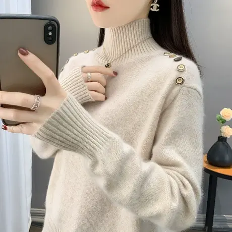 秋冬季2023年新款套头毛衣女宽松半高领洋气长袖内搭针织衫上衣女商品大图