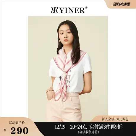 YINER音儿女装春季时尚LOGO字母印花圆领短袖T恤上衣商品大图