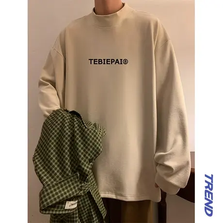 德绒打底衫男春秋季港风大码休闲保暖内搭长袖T恤潮牌半高领上衣商品大图