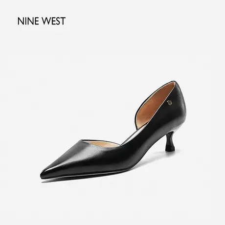 Nine West/玖熙小猫跟单鞋女2025新款职业小蛮腰尖头浅口侧空凉鞋图片