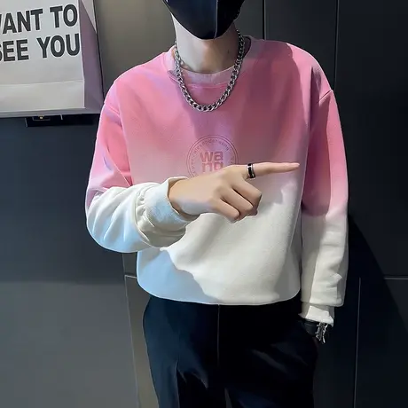 卫衣男春秋季青少年百搭潮牌无帽套头衫学生渐变情侣宽松休闲外套商品大图