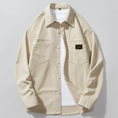 冬季加绒保暖长袖衬衫男潮牌痞帅加厚灯芯绒衬衣式上衣内搭外套男商品大图