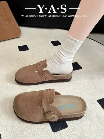 时尚软底勃肯鞋半拖女款2024春季新款高级复古一脚蹬厚底包头拖鞋商品大图